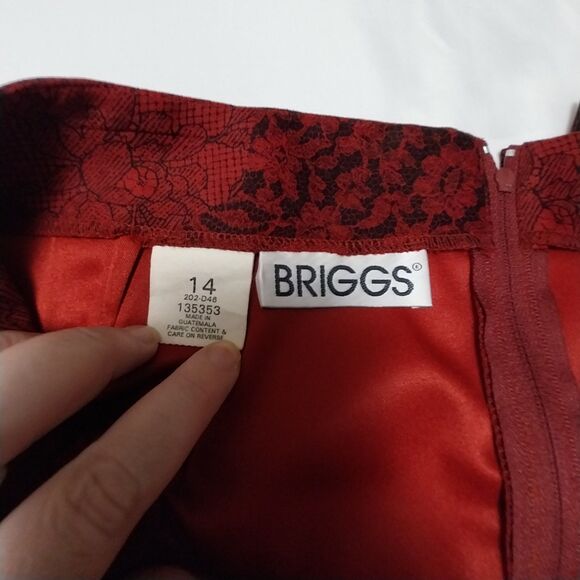 Vtg Briggs skirt Womens 14 red black floral long midi pencil slit Whimsygoth 90s - Picture 3 of 7